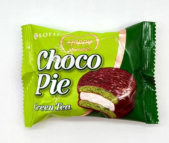 Печенье Lotte Choco Pie Green Tea 336 г (Зелёный чай в шоколаде, 12 штук) 2 фото
