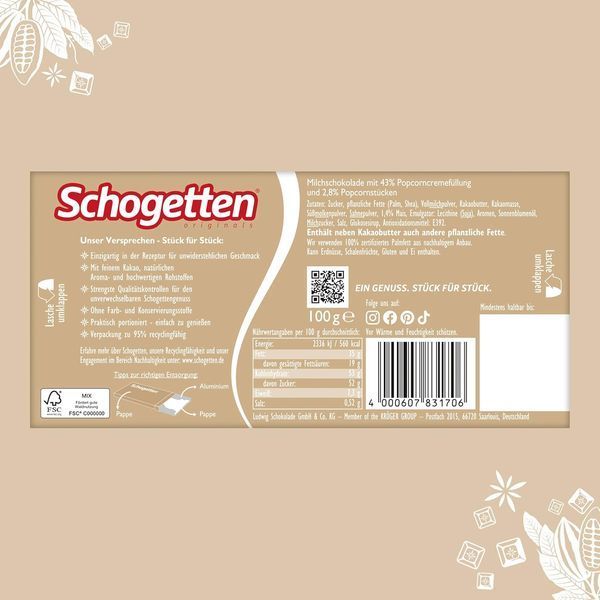Молочный шоколад Schogetten Popcorn 100 г 115 фото